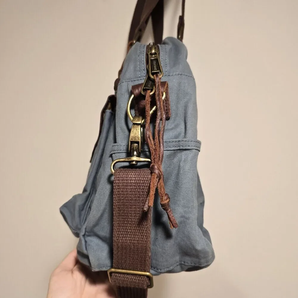 DULUTH TRADING Oil Cloth Business Tote Messenger Bag Travel Work Laptop Blue